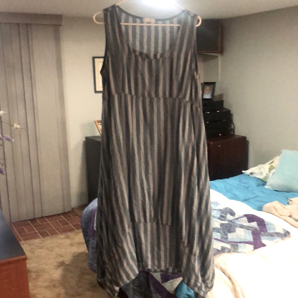 Made in Italy linen striped blue sleeveless dress
